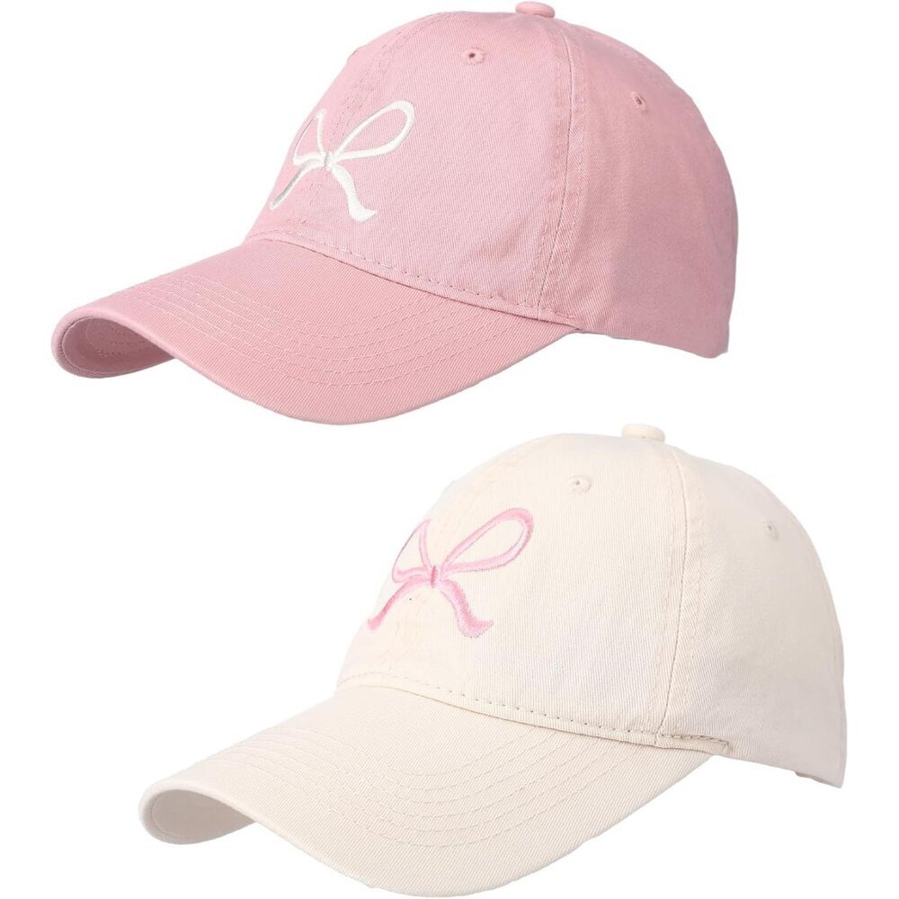 2 Pack Women's Baseball Caps Pink Beige Adjustable Sun Travel Sports Hats